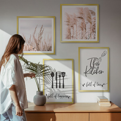 Wall art set Kitchen boho grass lettering