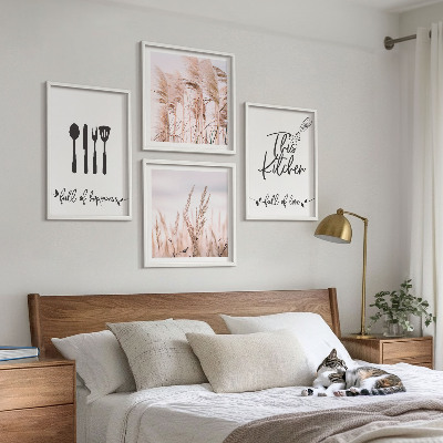 Wall art set Kitchen boho grass lettering