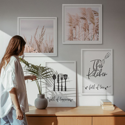 Wall art set Kitchen boho grass lettering