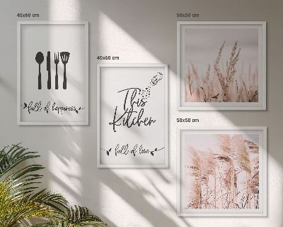 Wall art set Kitchen boho grass lettering