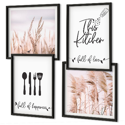 Wall art set Kitchen boho grass lettering