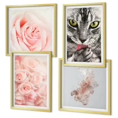 Gray cat and roses abstract wall art set of 4 pieces