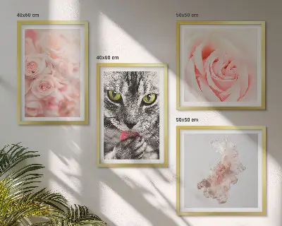 Gray cat and roses abstract wall art set of 4 pieces