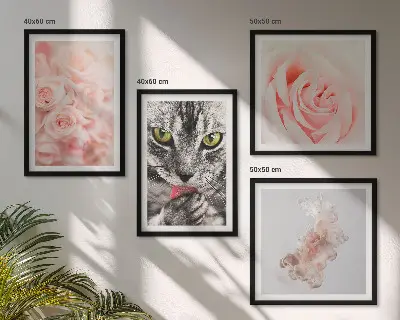 Gray cat and roses abstract wall art set of 4 pieces