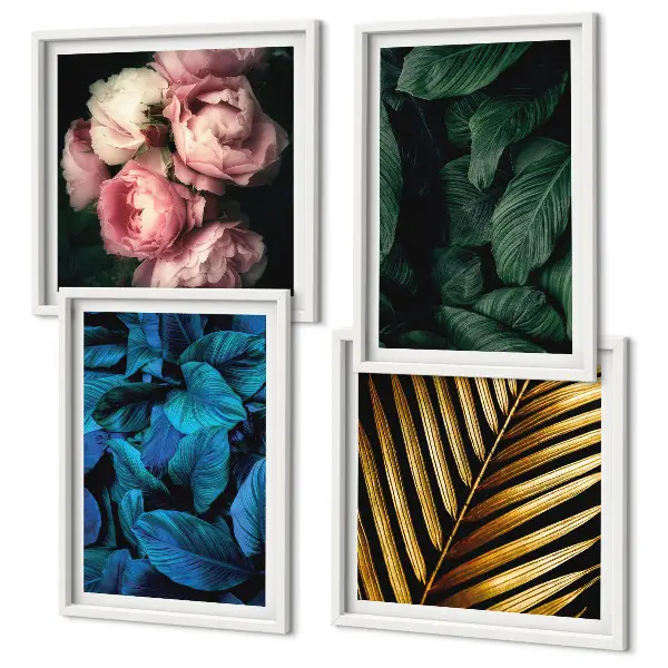 Wall art set leaves and flowers in color