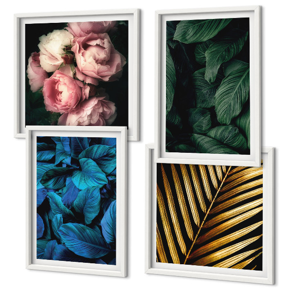 Wall art set Leaves flowers in colors