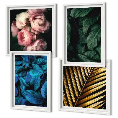 Wall art set leaves and flowers in color