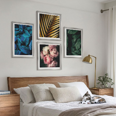 Wall art set Leaves flowers in colors