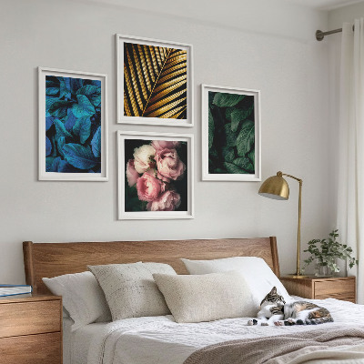 Wall art set Leaves flowers in colors