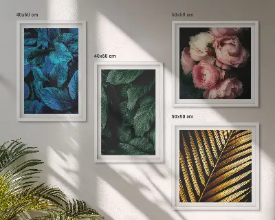 Wall art set leaves and flowers in color