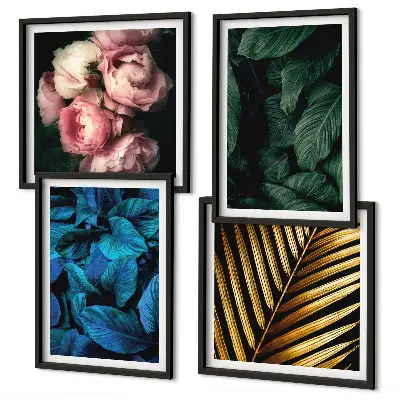 Wall art set leaves and flowers in color