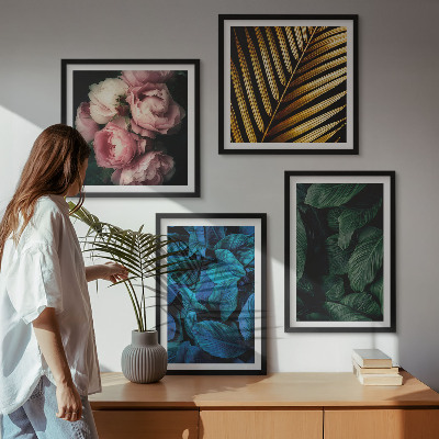 Wall art set Leaves flowers in colors