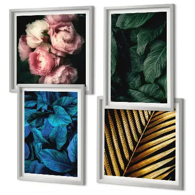 Wall art set leaves and flowers in color