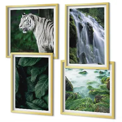 White tiger waterfall and leaves wall art set of 4 pieces