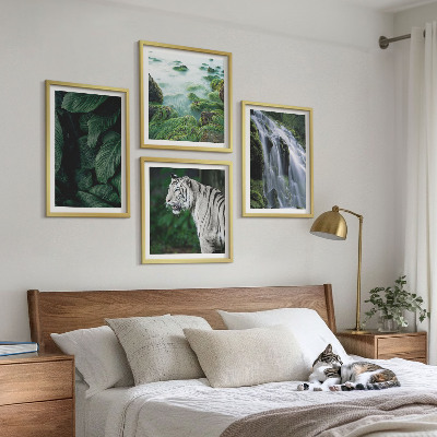 Set of 4 wall art pieces White tiger waterfall leaves