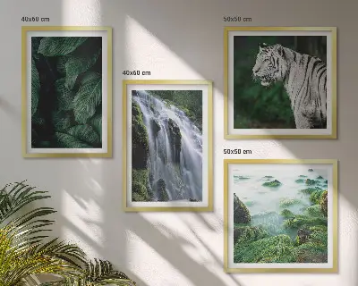 White tiger waterfall and leaves wall art set of 4 pieces