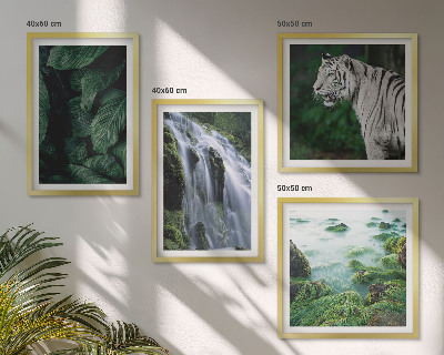 Set of 4 wall art pieces White tiger waterfall leaves