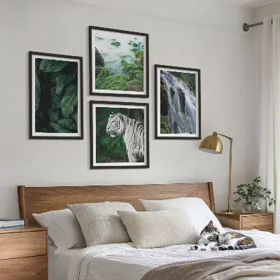 White tiger waterfall and leaves wall art set of 4 pieces