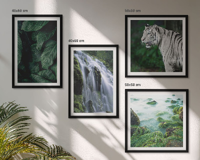 Set of 4 wall art pieces White tiger waterfall leaves