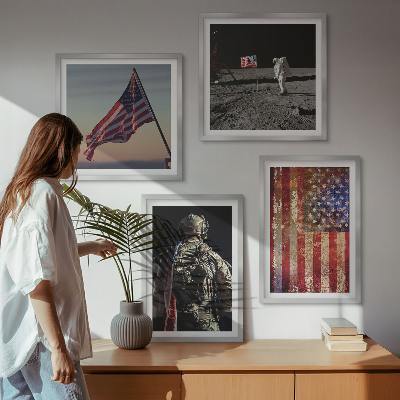 Wall art set American symbols USA flag