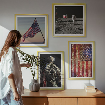 Wall art set American symbols USA flag