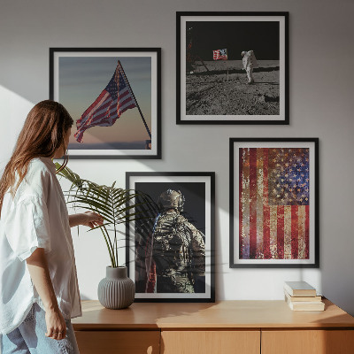 Wall art set American symbols USA flag