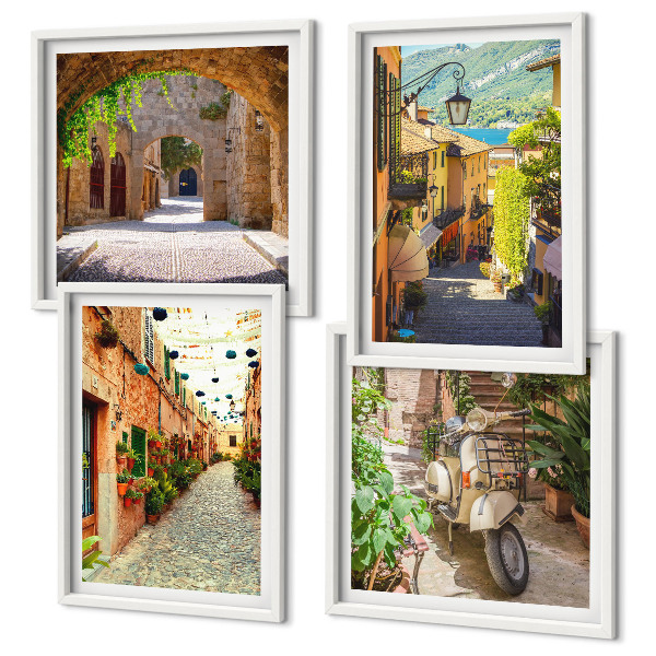 Set of 4 wall art pieces Charming streets and pizza