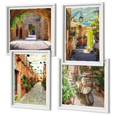 Charming streets and pizza wall art set of 4 pieces