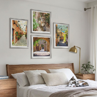 Set of 4 wall art pieces Charming streets and pizza