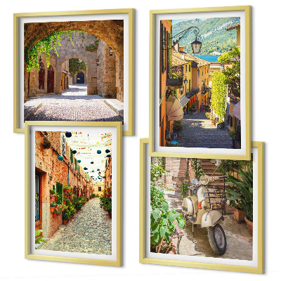 Set of 4 wall art pieces Charming streets and pizza