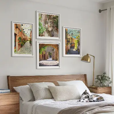 Charming streets and pizza wall art set of 4 pieces