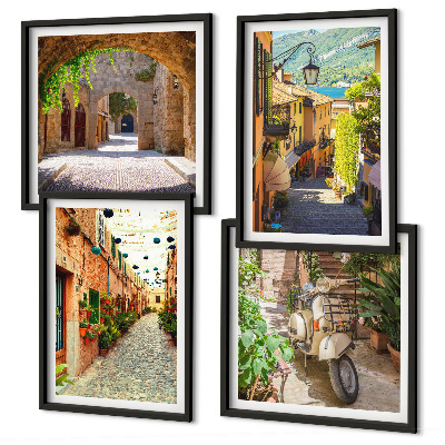 Set of 4 wall art pieces Charming streets and pizza
