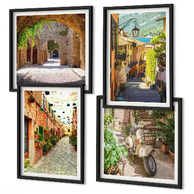 Charming streets and pizza wall art set of 4 pieces