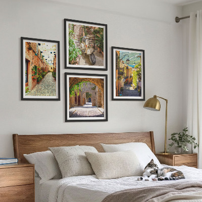 Set of 4 wall art pieces Charming streets and pizza