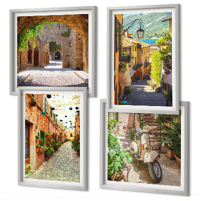 Set of 4 wall art pieces Charming streets and pizza