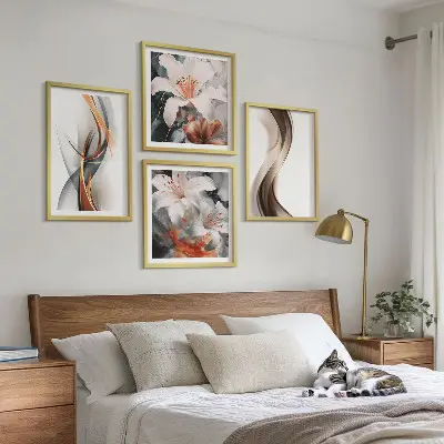 Multi-piece wall decor set yellow gray and brown waves