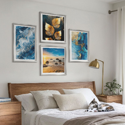 Set of 4 wall art pieces Blue gold patterns images