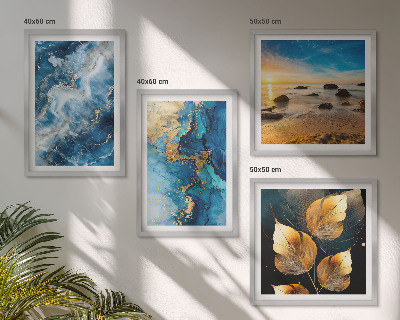 Set of 4 wall art pieces Blue gold patterns images