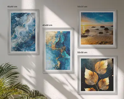 Blue and gold patterned wall art set of 4 pieces