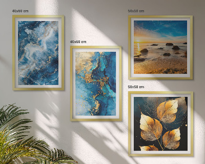 Set of 4 wall art pieces Blue gold patterns images