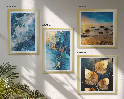 Blue and gold patterned wall art set of 4 pieces