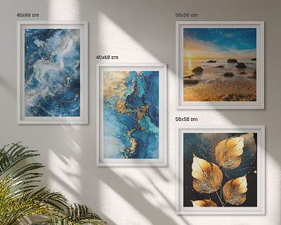 Set of 4 wall art pieces Blue gold patterns images