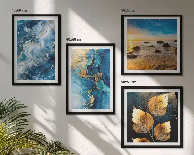 Blue and gold patterned wall art set of 4 pieces