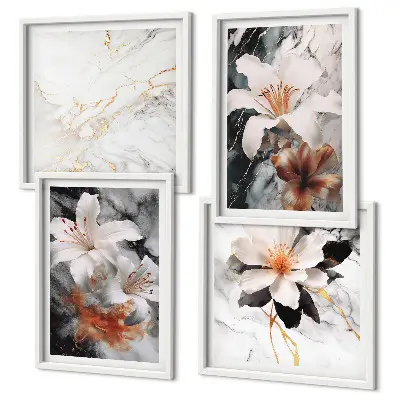 Multi-piece wall decor set in flowers marble white and black