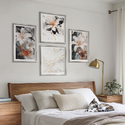 Multi-piece wall decor set Flowers marble white black