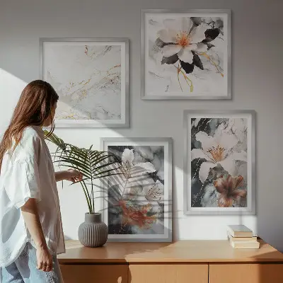 Multi-piece wall decor set in flowers marble white and black