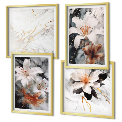 Multi-piece wall decor set Flowers marble white black