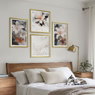 Multi-piece wall decor set Flowers marble white black