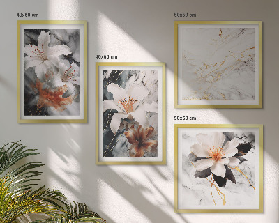 Multi-piece wall decor set Flowers marble white black