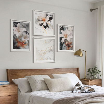 Multi-piece wall decor set Flowers marble white black